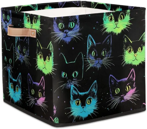 Vista 25 de Cube Storage Bins for Shelves, Neon Blue And Purple Skull Flower Decorative Fabric Organizer Box with Handles for Living Room, Dorm Room, Classroom