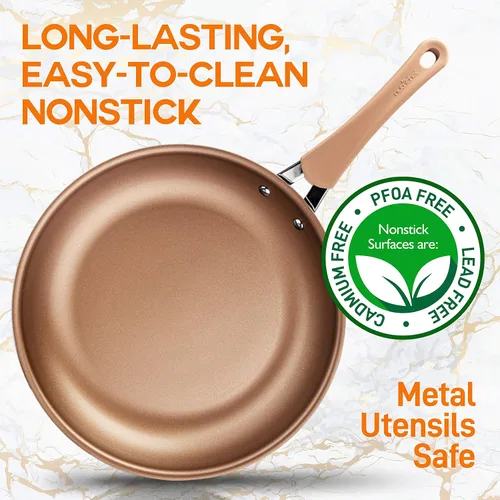 Vista 5 de NutriChef Sartén duradera de 10 pulgadas, antiadherente, de alta calificación, inducción PTFE/PFOA/PFOS, laca resistente al calor, compatible