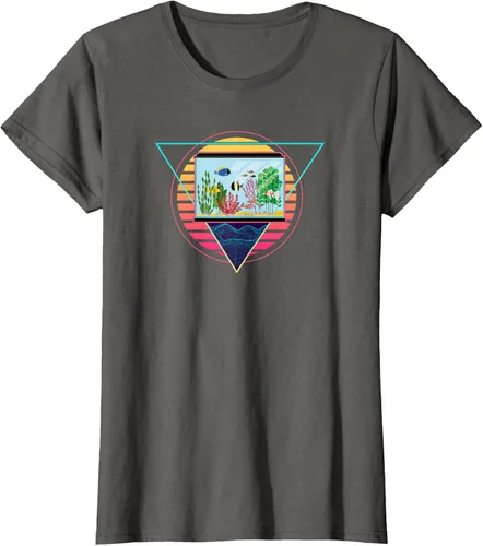 Vista 7 de Futuristic Fish Tank Synthwave Vaporwave Aquarium Aesthetic T-Shirt Negro