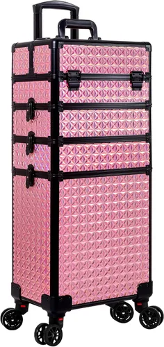 Vista 12 de AROUS Estuche de maquillaje rodante 5 en 1, estuche de cosmetología con ruedas, gran organizador cosmético, carro de viaje para estilista, artista