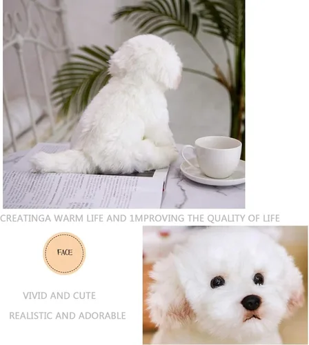 Vista 7 de Perro maltés de peluche realista de 14 pulgadas, juguetes de peluche para cachorros, almohada de felpa suave para cumpleaños para niños y adultos