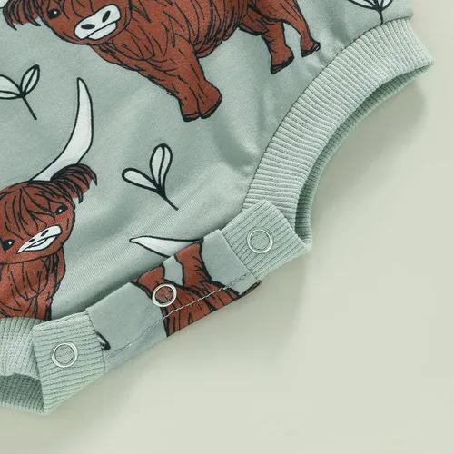 Vista 5 de Traje de vaquero occidental para recién nacido, sudadera con estampado de vaca, de manga larga, traje de otoño