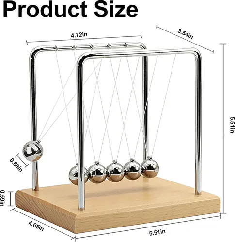 Vista 3 de Newton's Cradle - Pelotas oscilantes con péndulo de equilibrio con base de haya, juguete de ciencia y física, juguete para calmar la ansiedad Base