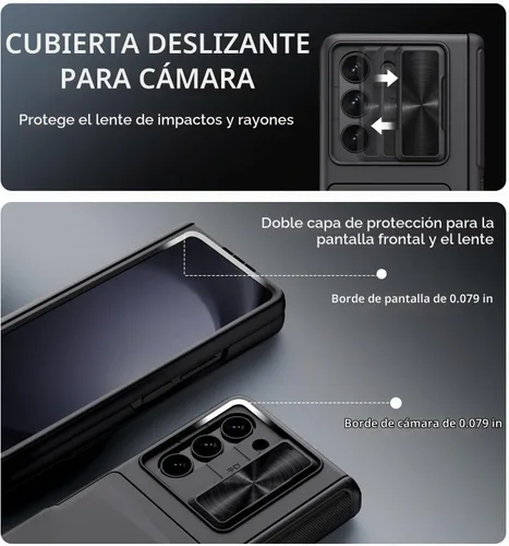 Vista 5 de GBEE - Funda para Samsung Galaxy Z Fold 5 con soporte y protector de pantalla, color negro Card Holder & Sliding Camera Cover & Hinge Protection &