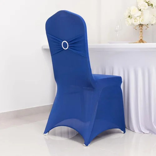Vista 23 de Efavormart - Funda para silla de banquete de elastano beige con banda de hebilla de diamantes de imitación plateados, funda elástica para silla