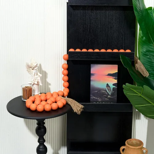 Vista 34 de OMISHE Guirnalda de cuentas de madera extra grande con cuentas de madera y borlas de 1.6 pulgadas de diámetro, cuentas decorativas rústicas de 41