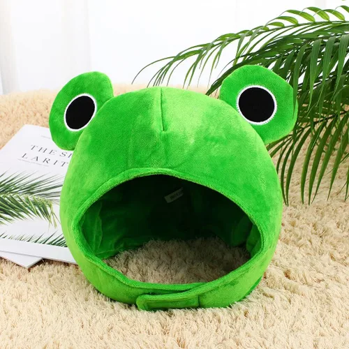 Vista 4 de Amosfun Gorro de rana de felpa para adultos, disfraz de conejito de rana, 1 pieza de adorable caricatura, adorable sombrero de rana de felpa suave