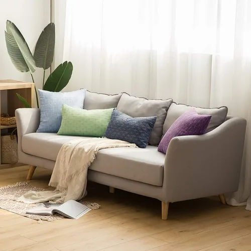 Vista 5 de MIULEE - Juego de 2 fundas de almohada decorativas de lino de arpillera, modernas, estilo campestre, rústicas, tejidas, con textura, para sofá, Azul