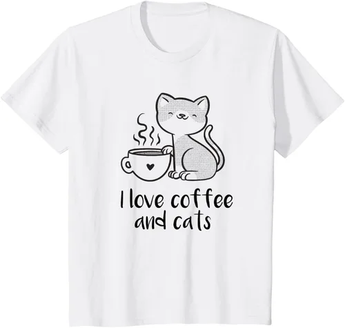 Vista 16 de I love coffee and cats Tazas de granos de café Camiseta de gato café, Blanco, S