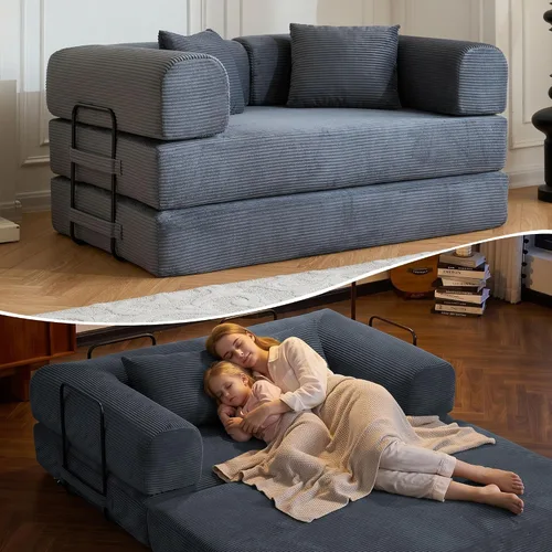 Vista 19 de Sofá cama convertible de 79 pulgadas, sofá futón sin hueso para sala de Marrón