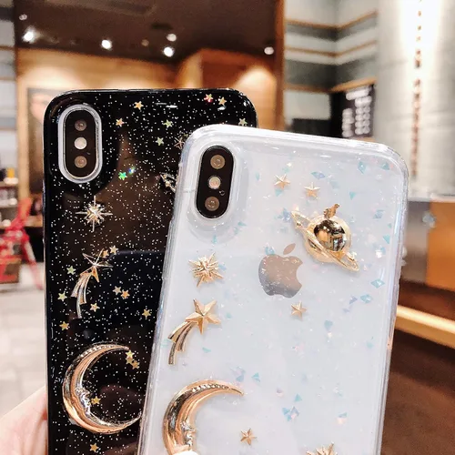 Vista 5 de Funda para iPhone XR Bling Planet Glitter con Space Sparkle Moon Star Universe suave TPU silicona a prueba de golpes funda protectora para iPhone XR