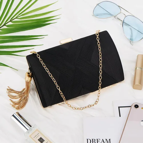 Vista 5 de Bolso de mano para mujer, bolso de noche con flecos, bolso de mano para mujer, bolso de mano de boda, bolso de mano con cadena, bolso cruzado