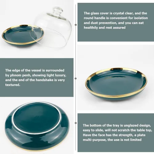 Vista 5 de DOERDO - Soporte para pasteles de 6 pulgadas con cúpula, plato de cerámica con cúpula de vidrio transparente, para macarrón, queso, postres, 6 x 4.7