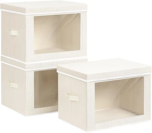 Vista 17 de Homsorout Contenedores de almacenamiento con tapas, organizadores pequeños de tela con ventana, contenedores de almacenamiento plegables para ropa