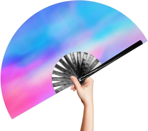 Vista 15 de OMyTea Rave Clack - Ventilador de mano para hombres y mujeres – Ventilador de mano plegable de bambú chino japonés – para EDM, festival de música