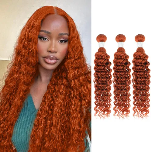 Vista 58 de Cabello Humano Rizado Castaño Rojizo, Trama Gruesa Castaño Cobrizo Rojo Coloreado Ondas Profundas Paquetes Individuales Cabello Humano 12A Tejido