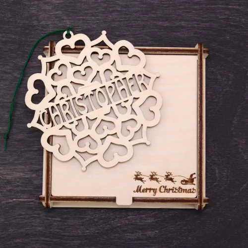 Vista 2 de Adornos personalizados para árbol de Navidad – Decoraciones de Navidad hechas a mano, adorno de Navidad, copo de nieve de madera, regalos de Navidad