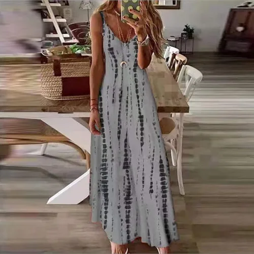 Vista 2 de Vestido para mujer, dulce y lindo, vestido con cuello en V, vestido corto con vuelo, vestido de patinadora, sexy para la playa, floral, vestido largo