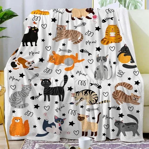 Vista 2 de Manta Linda de Gato con Patrón de Animales Mascotas Regalos para Amantes de Gatos Manta de Franela Suave y Ligera para Niños y Adultos 50"x40