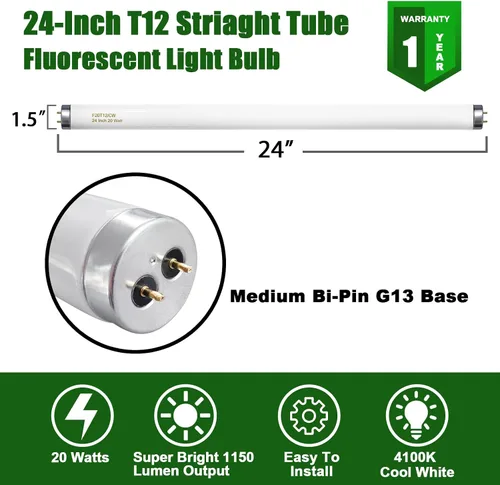 Vista 3 de F20T12/CW - Bombilla de 20 W, color blanco frío, tubo fluorescente T12 de 24 pulgadas, 20 W, compatible con Philips Sylvania GE G13 Cap 4