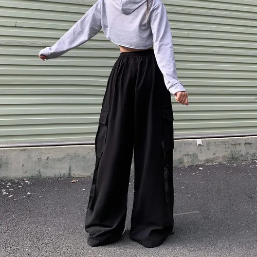 Vista 9 de Pantalones de mujer Y2k Cargo Gothic Baggy Pantalones de cintura alta Harajuku Streetwear Pantalones de paracaídas para hombre
