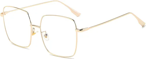 Vista 8 de Oversized Square Reader Glasses for Women/Men, Blue Light Blocking Glasses, Large Metal Frame Readers with UV400 Protection