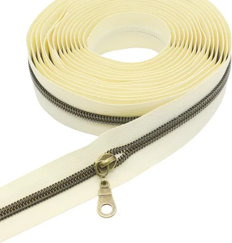 Vista 27 de YaHoGa #5 Cremalleras metálicas de nailon color latón antiguo de The Yard Bulk Cinta beige de 10 yardas con 25 unidades de tiradores para costura
