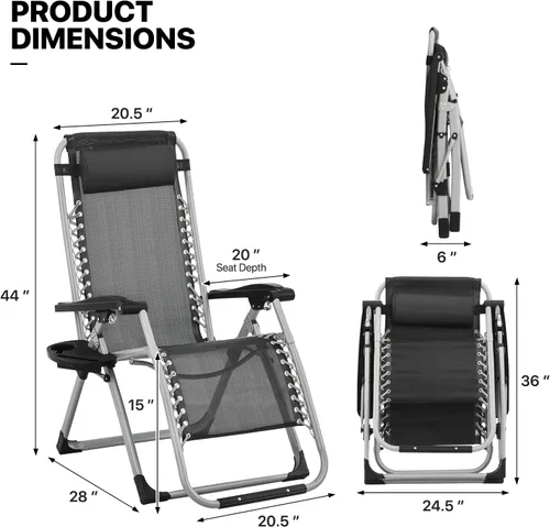Vista 3 de MoNiBloom Silla reforzada de gravedad cero, tumbona plegable para piscina y playa, tumbona de bronceado portátil con cojín, reposacabezas y bandeja