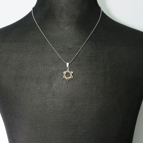 Vista 4 de Collar con colgante de estrella judía de David de acero inoxidable tono dorado