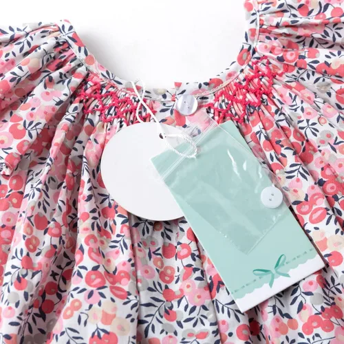 Vista 5 de Simplee kids Vestido fruncido de verano para niña, vestido casual de manga corta, estampado floral, vestido de princesa para niños pequeños