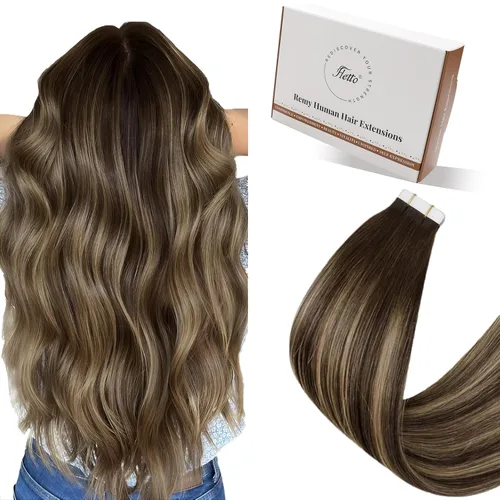 Vista 53 de 【Descuento】Hetto - Extensiones de cabello con cinta adhesiva, 40g, extensiones de cabello humano, color rubio ceniza oscuro degradado a rubio medio