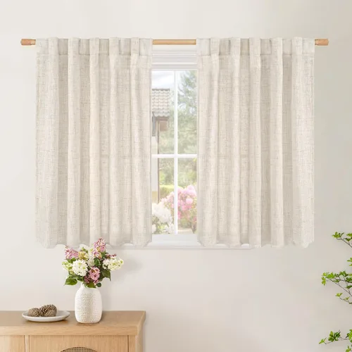 Vista 117 de BGment Cortinas cortas de lino marrón de 36 pulgadas de largo para ventanas, pequeñas cortinas de gasa semitransparentes para cocina, cafetería
