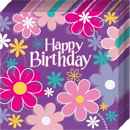 Vista 3 de Unique Blossom - Servilletas de papel para bebidas de cumpleaños, 5 x 5 pulgadas, 16