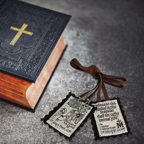 Vista 5 de Escapulario marrón, paquete de 3 escápulos a granel católicos de Nuestra Señora del Monte Carmelo, Escapularios Católicos Collares Religiosos Regalo