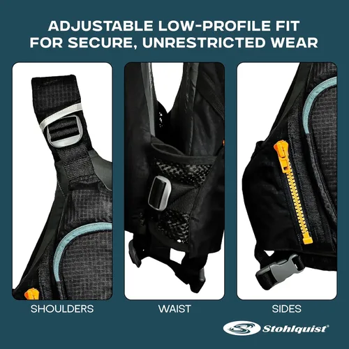 Vista 5 de Stohlquist Chaleco salvavidas Edge para adultos y niños, aprobado por la Guardia Costera de Estados Unidos, nivel 70N, para aguas bravas, kayak, SUP