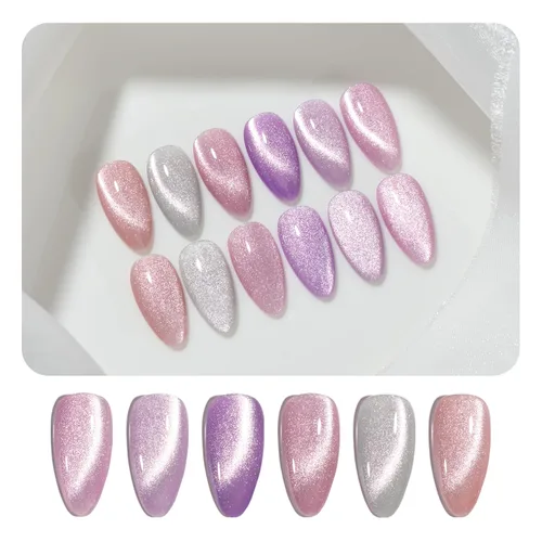 Vista 11 de GAOY Juego de esmaltes de uñas de gel con purpurina de ojo de gato con imán y galaxia colorida para ojos de gato holográficos, manicura de gel
