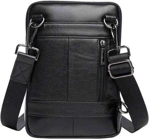 Vista 2 de Hebetag Bolso bandolera de cuero pequeño para hombres y mujeres, para viajes al aire libre, negocios