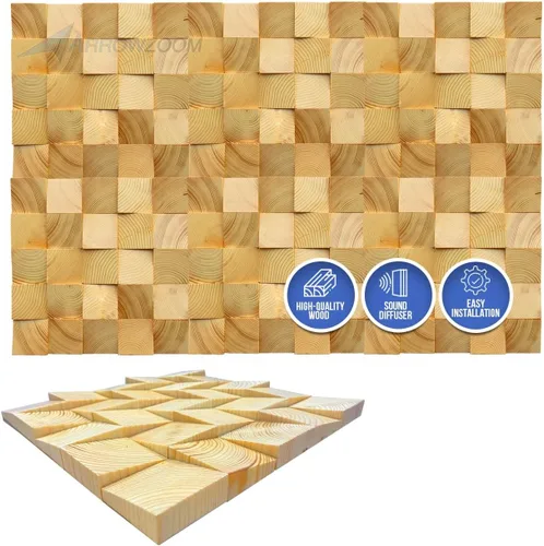 Vista 21 de Arrowzoom 1 Panel de arte de pared de madera de Finlandia de alto grado estilo bloque estético Difusor de sonido acústico STC 27 Home Studio