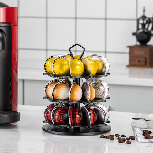 Vista 7 de FlagShip Carrusel Portacápsulas de Café de 3 Niveles para Cápsulas Vertuo de Metal Instalación Fácil Pequeño para Soporte de Cápsulas Vertuo