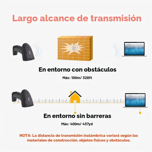 Vista 3 de NADAMOO Escáner de código de barras inalámbrico con base de carga USB 328 pies de transmisión de largo portátil 1D lector de código de barras láser