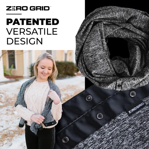 Vista 3 de Zero Grid Bufanda Infinity con bolsillos ocultos que se convierte en manta y envoltura, perfecta para viajes