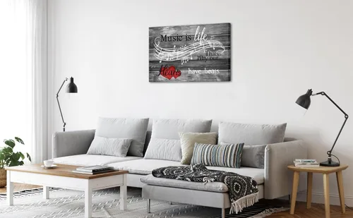 Vista 9 de SkenoArt Lienzo musical para pared, tema musical, inspirador, arte de pared con texto en inglés "Music is Life That is Why Our Hearts Have Beats