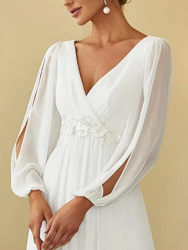 Vista 5 de Ever-Pretty Vestido de gasa de manga larga con cuello en V para mujer 0461