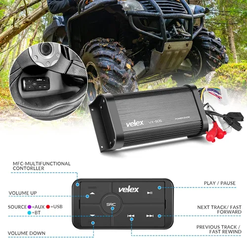 Vista 3 de Amplificador Bluetooth Marino Impermeable Clase D UTV 4 Canales con Controlador para Instalación Oculta en Barco, Golf, Motocicleta