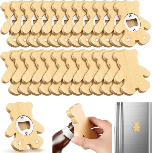 Vista 14 de Vesici 24 piezas de abrebotellas magnético de 6.35 cm DIY en forma de mariposa de bambú, abrebotellas de madera, imán de nevera, adhesivo