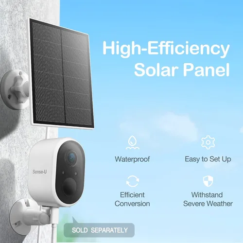 Vista 2 de Sense-U Mini panel solar, cargador de panel solar de 3.3 W con puerto de salida USB-B y kit de montaje compatible con cámara de seguridad Sense-U