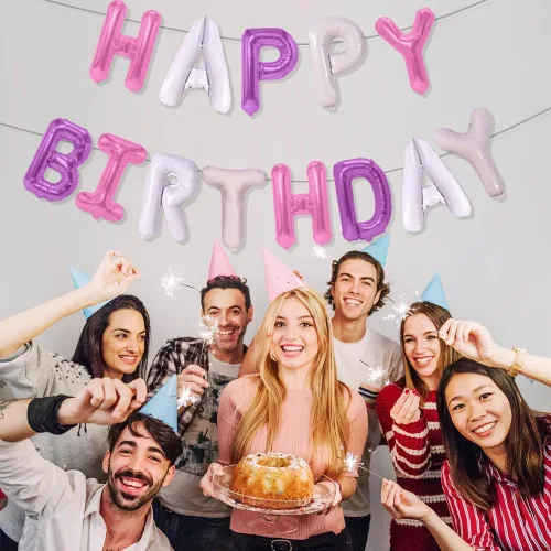 Vista 8 de Globos de feliz cumpleaños, 13 letras de papel de aluminio, 16 pulgadas, reutilizables, unisex, decoraciones de cumpleaños para niños y adultos
