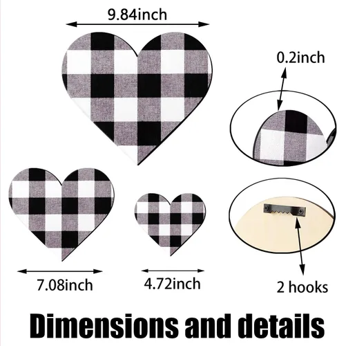 Vista 2 de Jetec 3 piezas de decoración rústica de madera con forma de corazón de madera para el hogar, placa colgante para cocina, dormitorio, baño, sala