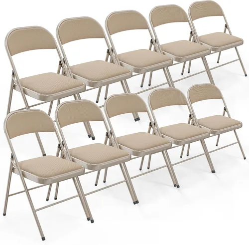 Vista 19 de Bonnlo Silla plegable, sillas plegables acolchadas de tela con cojín, respaldo y marco de acero para interiores y exteriores, comedor, oficina, Negro