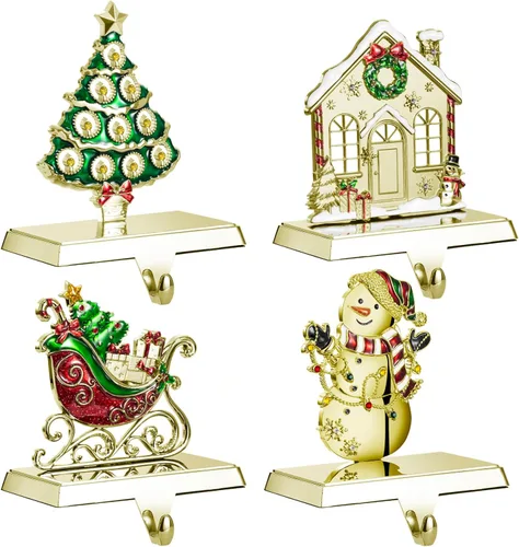Vista 11 de GUOER Juego de 4 Soportes para Calcetines Navideños de Copo de Nieve para Repisa de Chimenea, Decoraciones Navideñas para Repisa de Chimenea